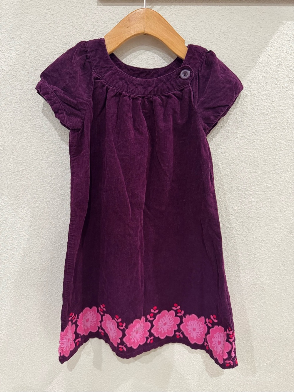 Cherokee Girls 5T Purple Pink Corduroy Floral Shift Dress Short Sleeve